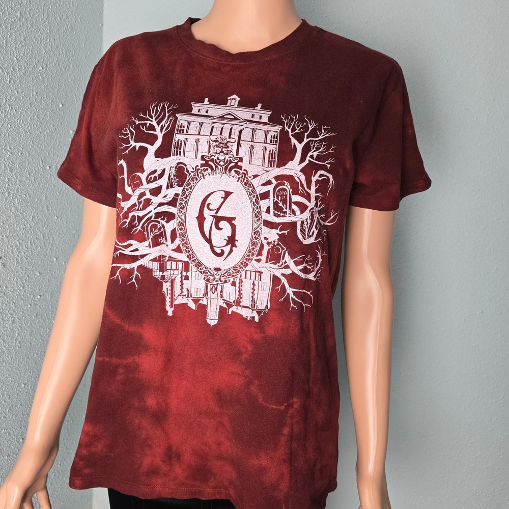 Disneyland Haunted Mansion Gracey Manor Shirt Women's M Tie Dye Maroon Graphic
